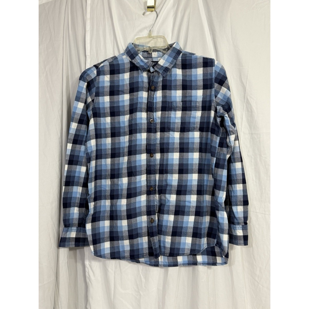 Lands End Flannel Youth Shirt XL ‎ (18H-20H) Blue Plaid Long Sleeve Button Down
